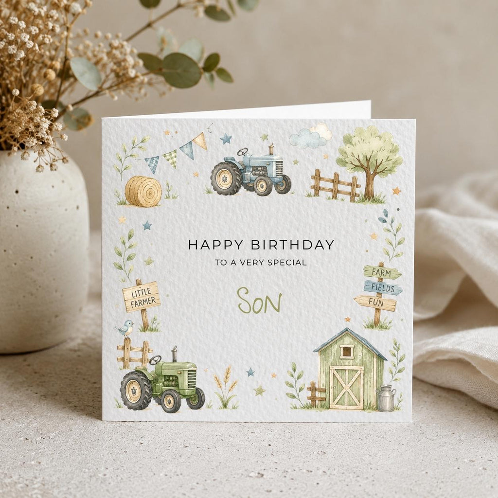 Personalised Farm Theme Birthday Card for Son, Grandson, Brother etc