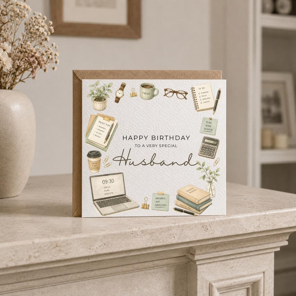 Personalised Office Theme Birthday Card for Husband, Dad, Grandad, Son,  Uncle, Brother etc