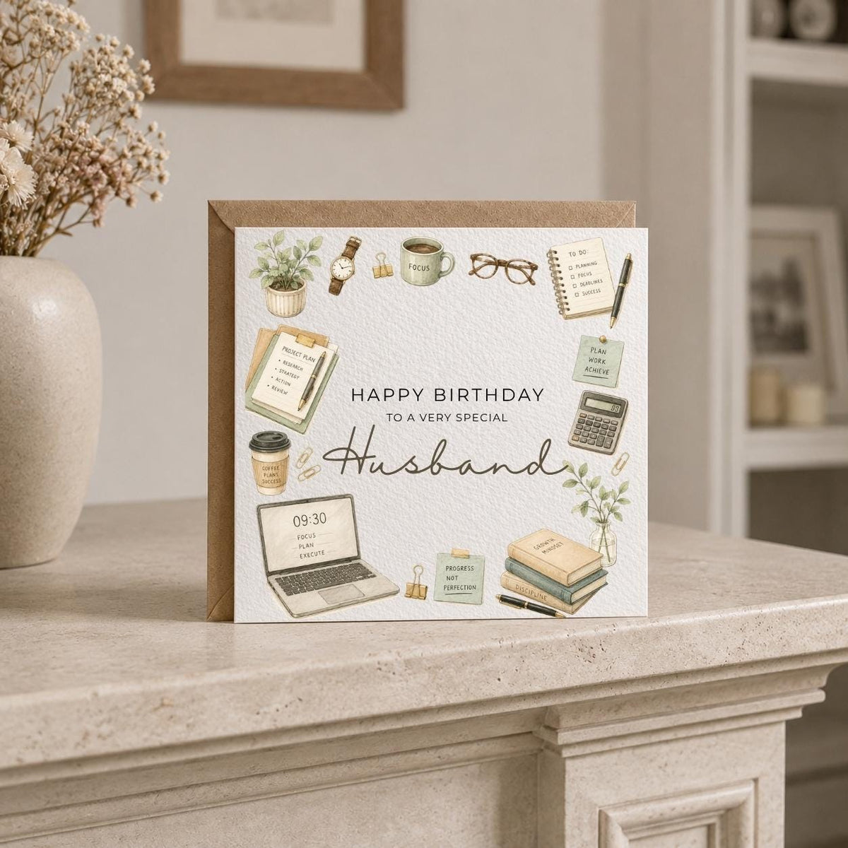 Personalised Office Theme Birthday Card for Husband, Dad, Grandad, Son,  Uncle, Brother etc