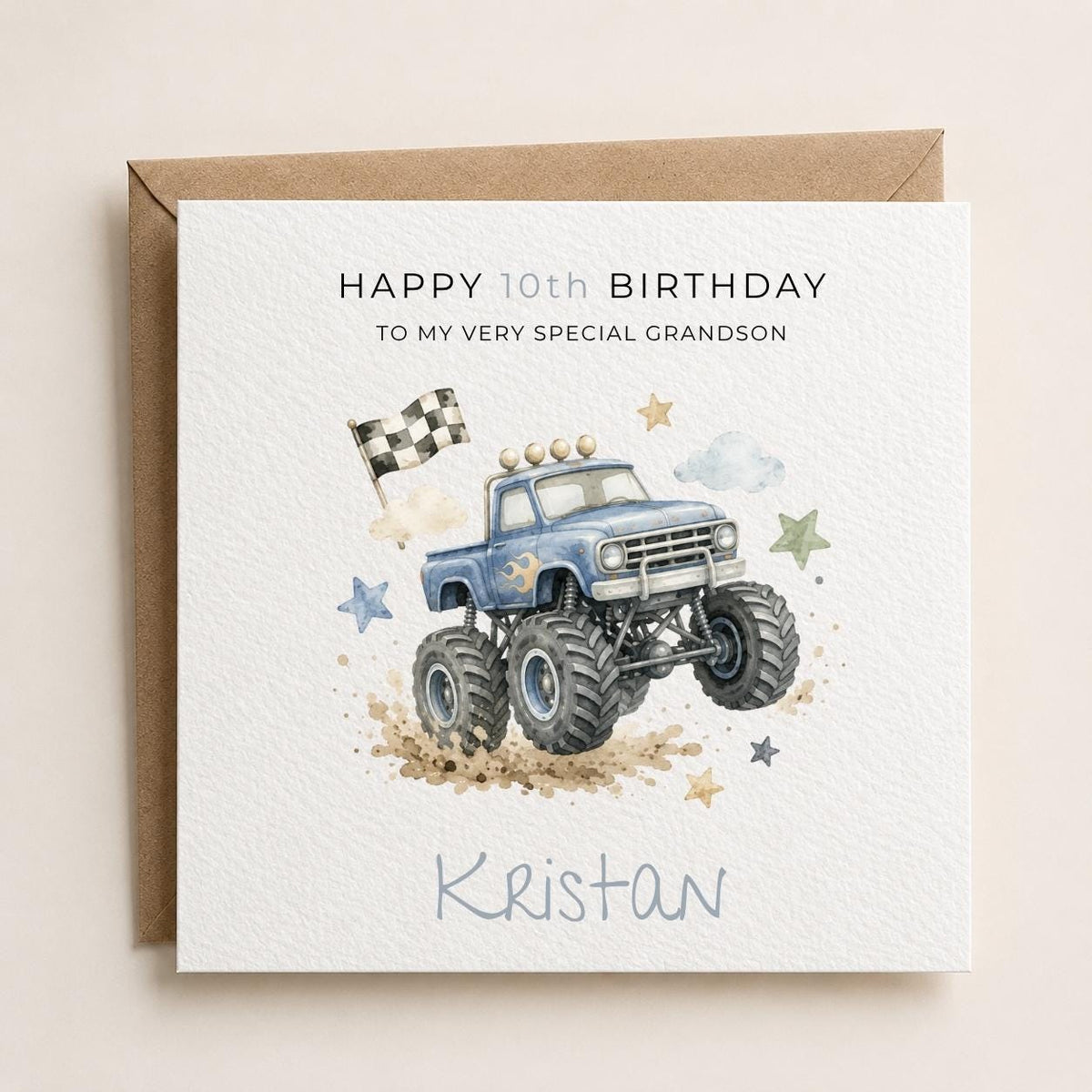 Personalised Monster Trucks Theme Birthday Card for Son, Grandson, Brother etc