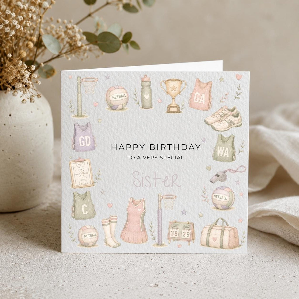 Personalised Netball Theme Birthday Card for Daughter, Granddaughter, Sister etc