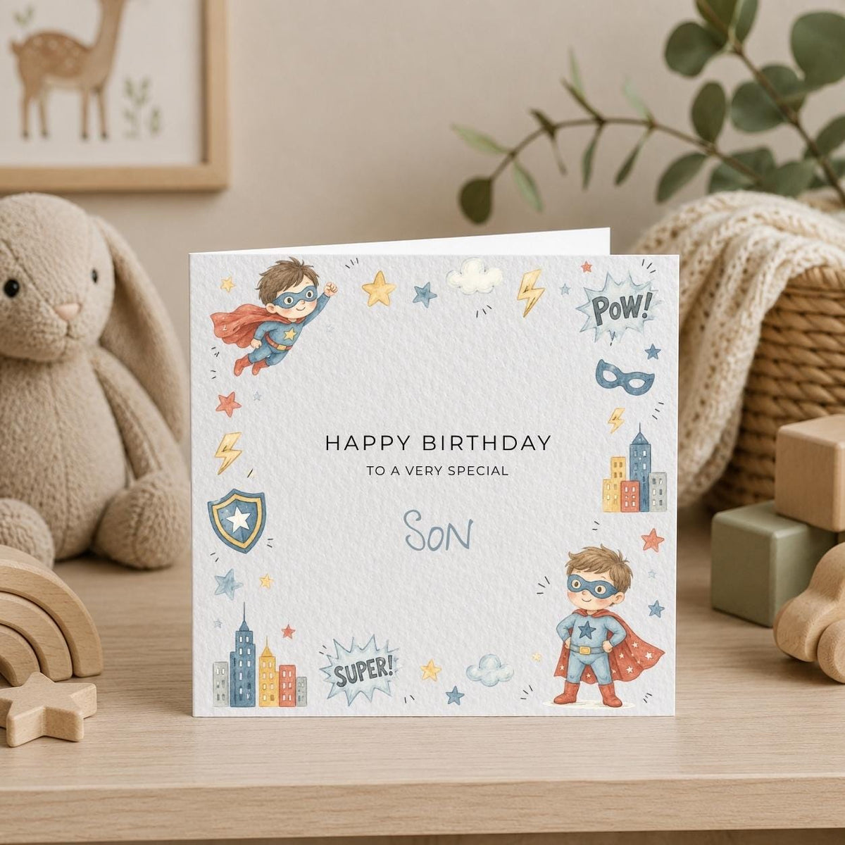 Personalised Superhero Theme Birthday Card for Son, Grandson, Brother etc