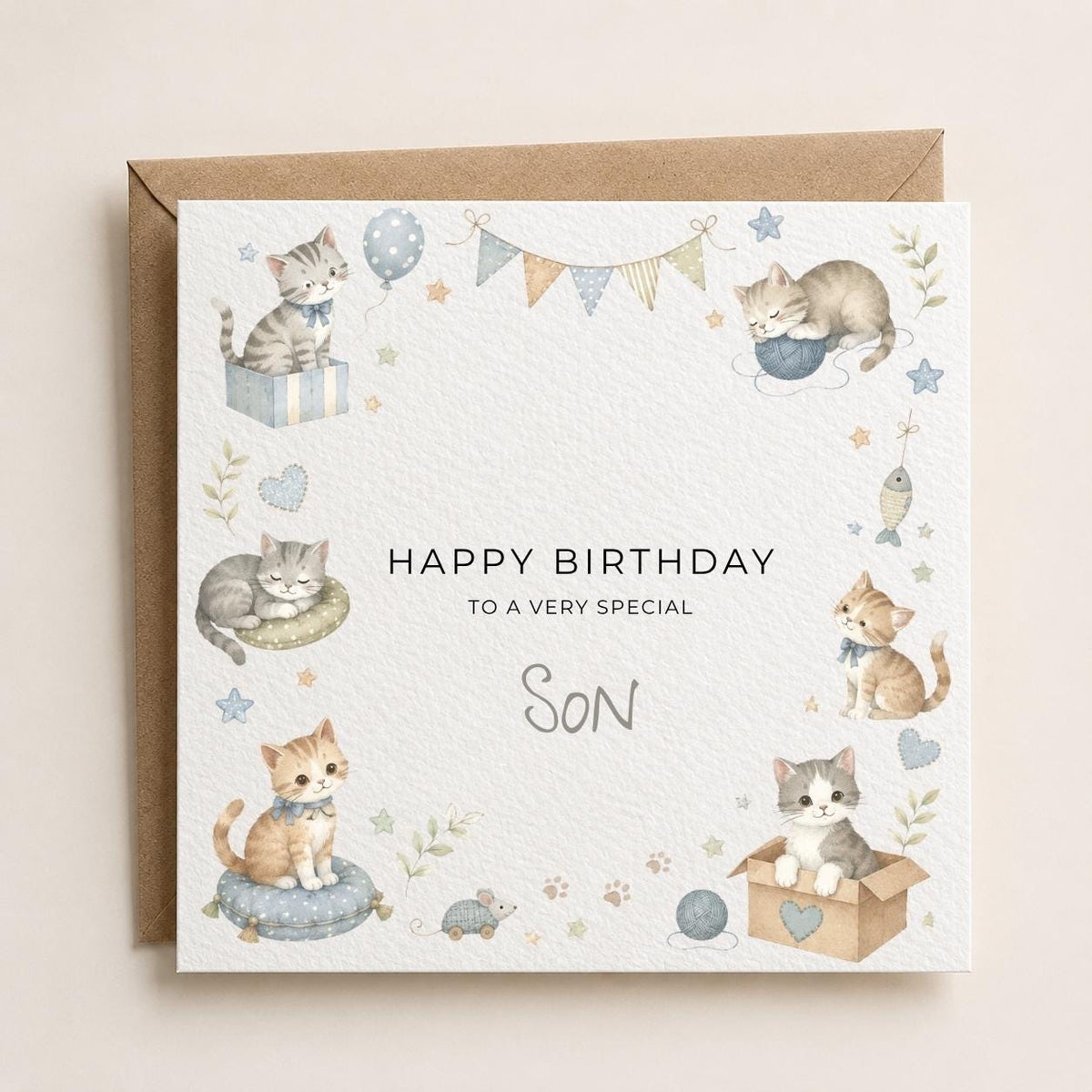 Personalised Cats Theme Birthday Card for Son, Grandson, Brother etc