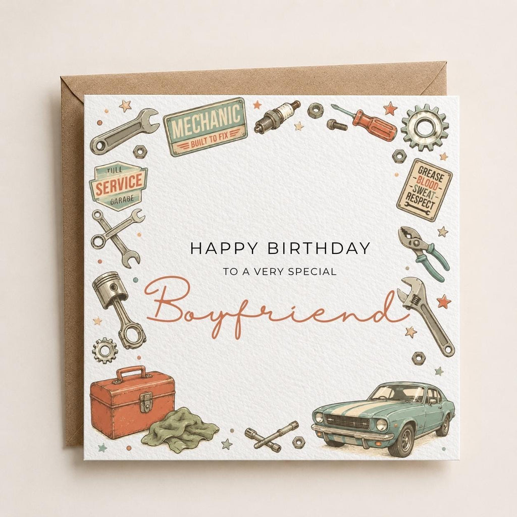 Personalised Mechanic Theme Birthday Card for Husband, Dad, Grandad, Son,  Uncle, Brother etc