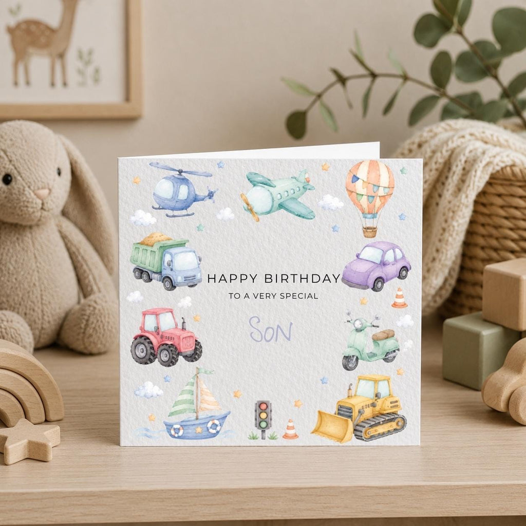 Personalised Transport Theme Birthday Card for Son, Grandson, Brother etc