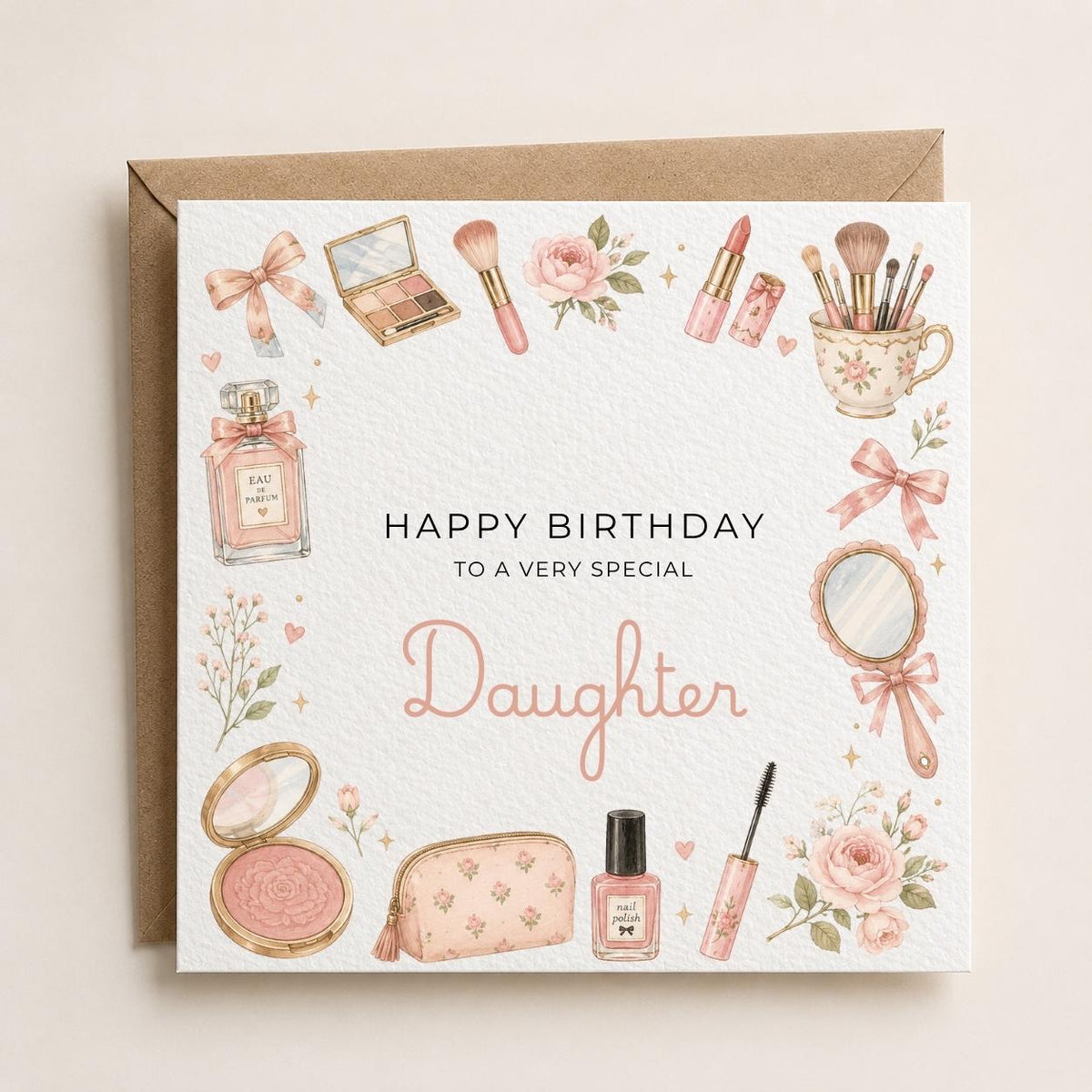 Personalised Makeup Theme Birthday Card for Wife, Mum, Grandma, Daughter, Auntie, Sister etc