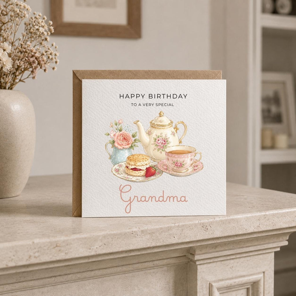 Personalised Afternoon Tea Theme Birthday Card for Wife, Mum, Grandma, Daughter, Auntie, Sister etc