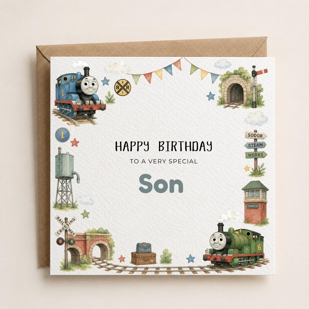 Personalised Tank Steam Engine Theme Birthday Card for Son, Daughter, Brother, Sister, Friend etc