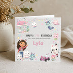Personalised Cat Girl | Theme Doll House Birthday Card for Daughter, Sister, Friend etc