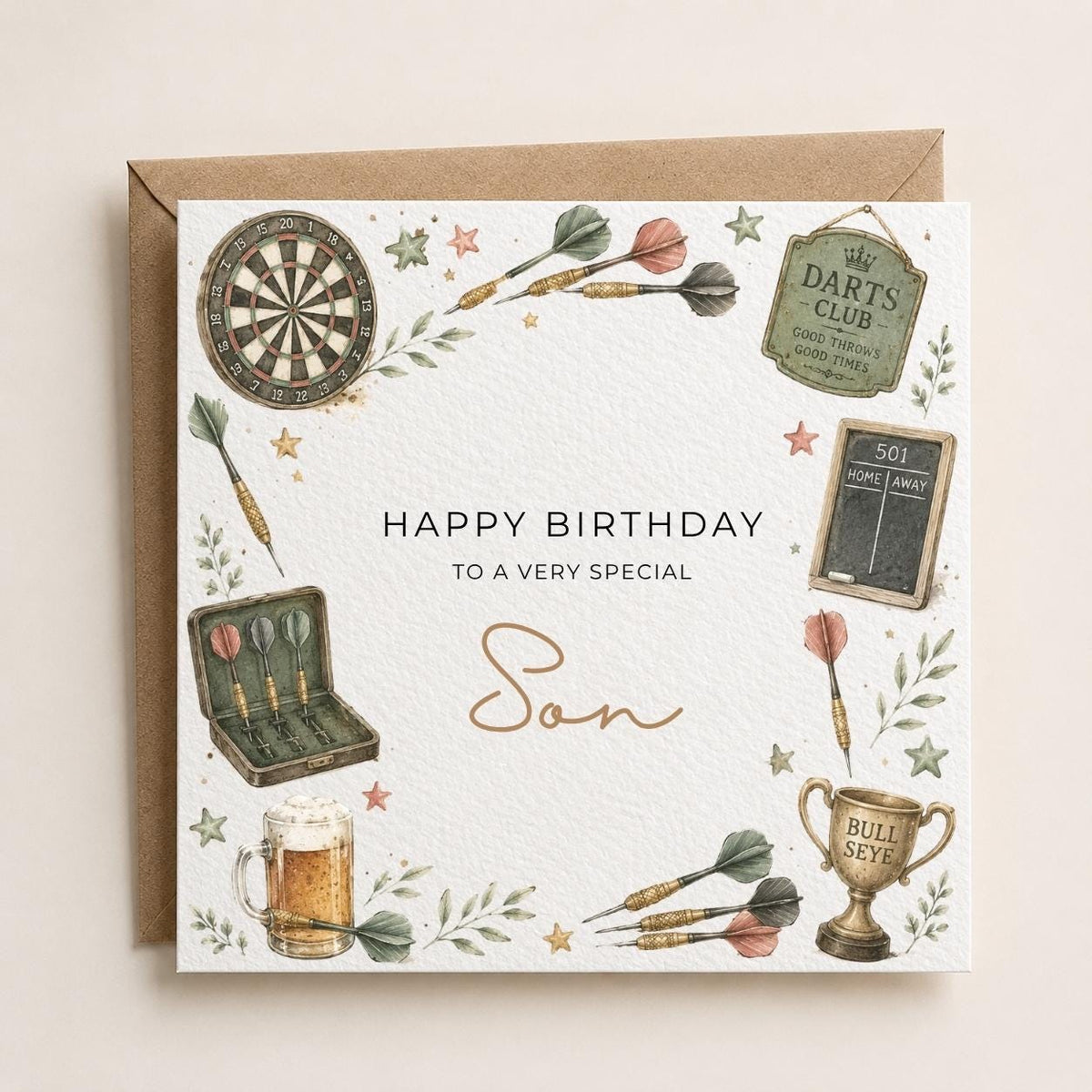 Personalised Darts Theme Birthday Card for Husband, Dad, Grandad, Son,  Uncle, Brother etc