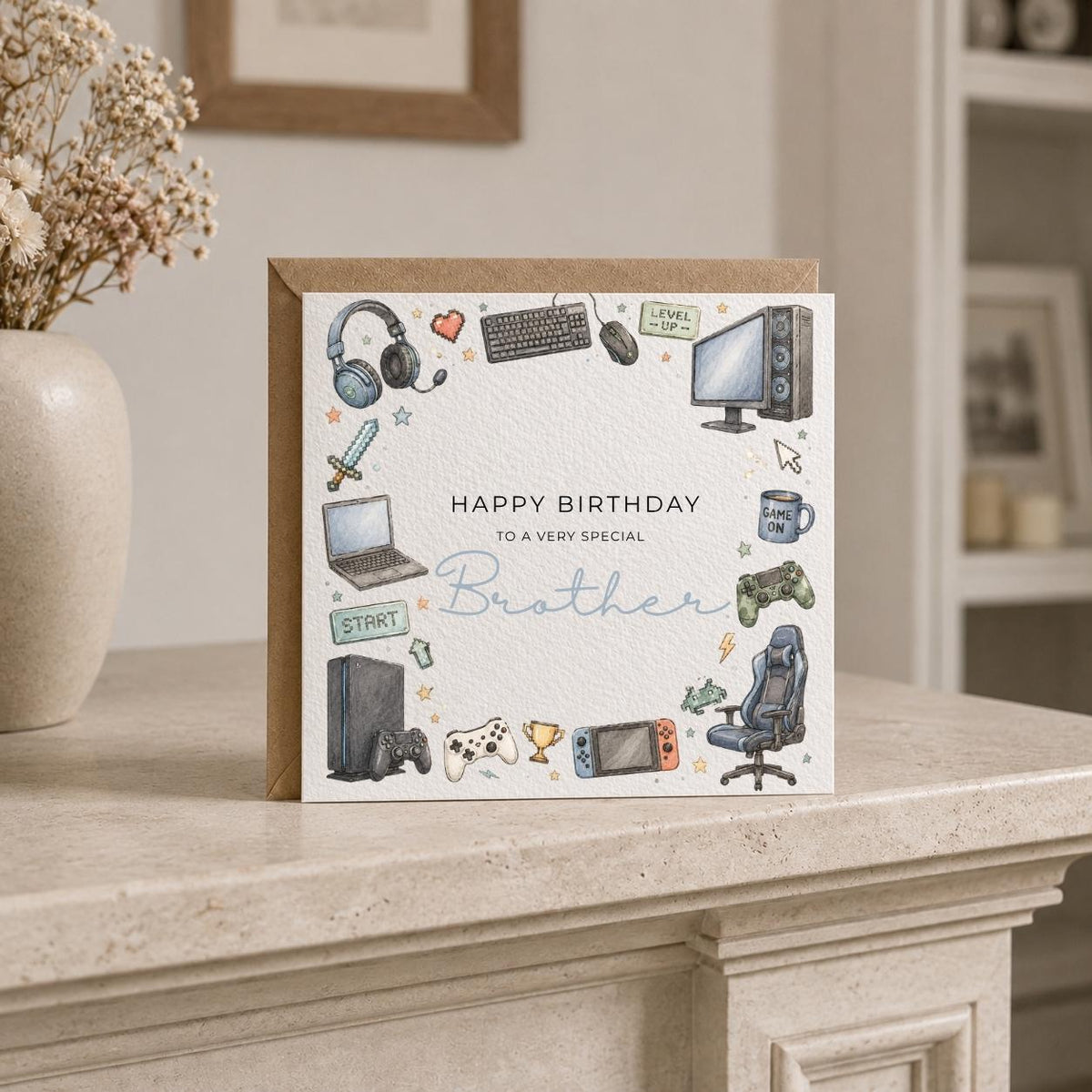 Personalised Gaming Theme Birthday Card for Husband, Dad, Grandad, Son,  Uncle, Brother etc