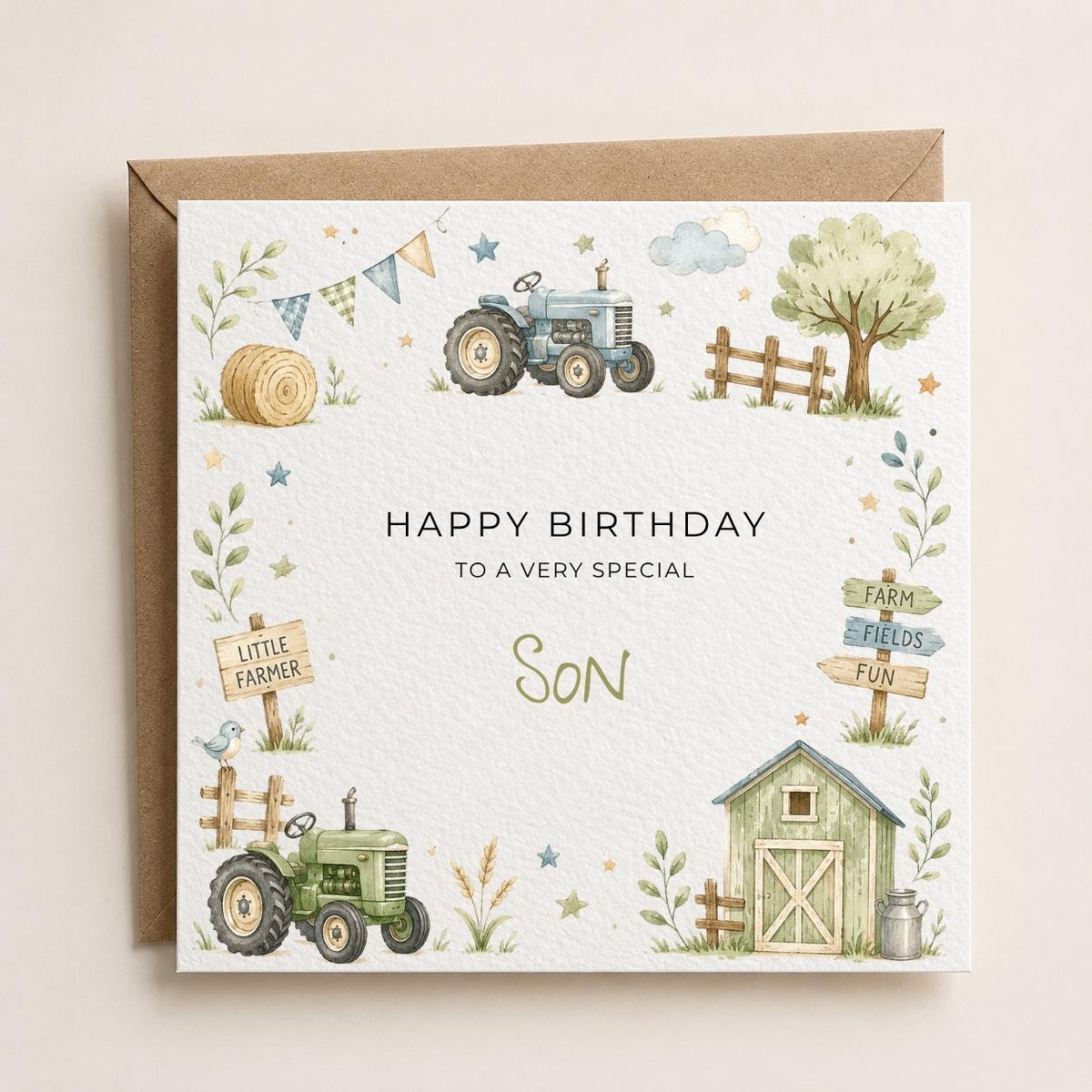 Personalised Farm Theme Birthday Card for Son, Grandson, Brother etc