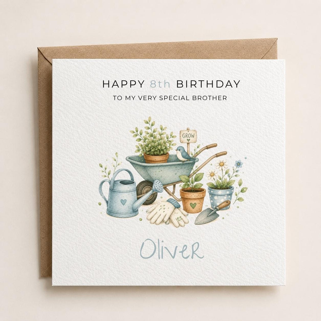 Personalised Gardening Theme Birthday Card for Son, Grandson, Brother etc