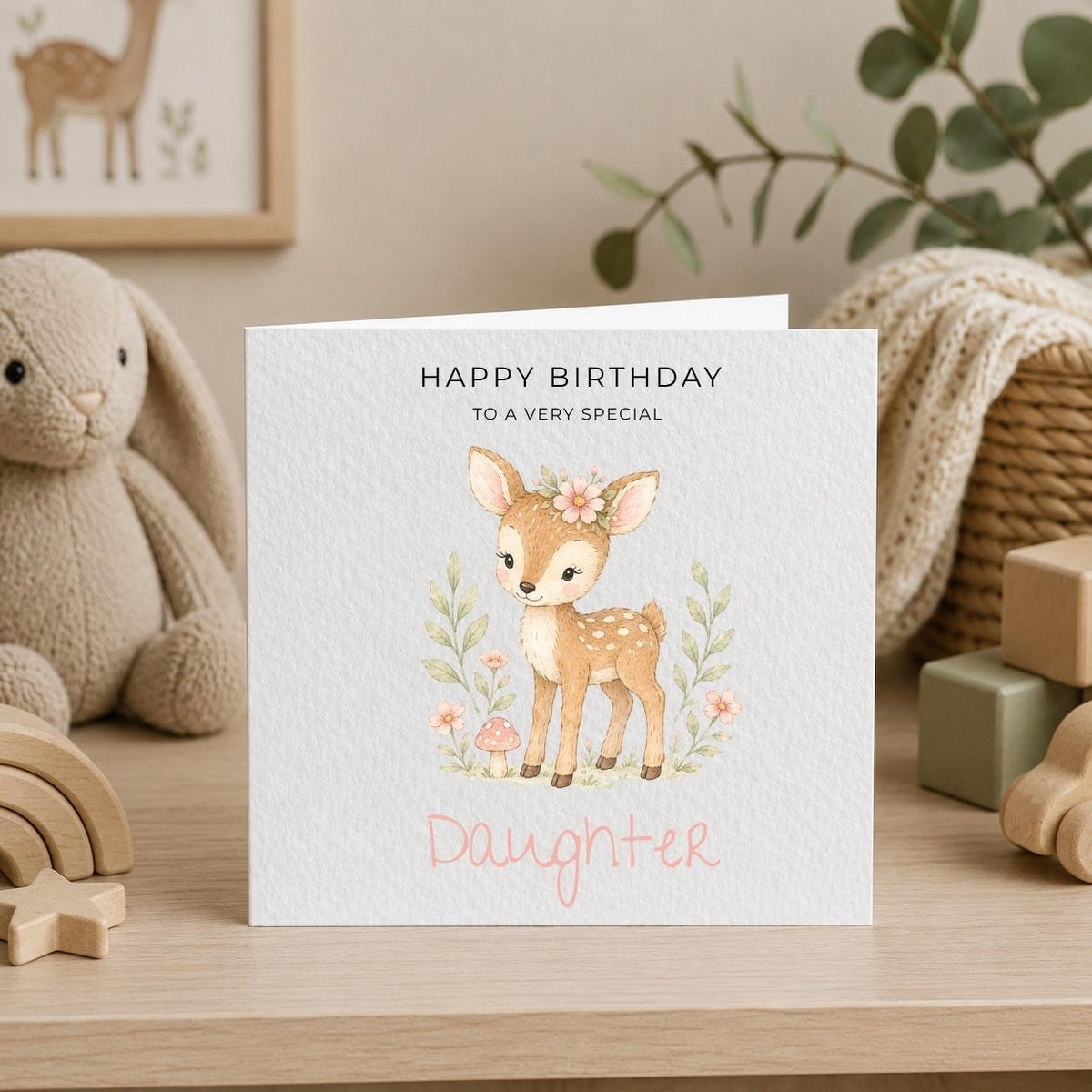 Personalised Woodland Theme Birthday Card for Daughter, Granddaughter, Sister etc