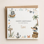 Personalised Pirate Theme Birthday Card for Son, Grandson, Brother etc