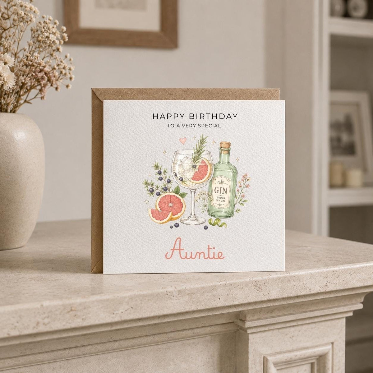 Personalised Gin Theme Birthday Card for Wife, Mum, Grandma, Daughter, Auntie, Sister etc