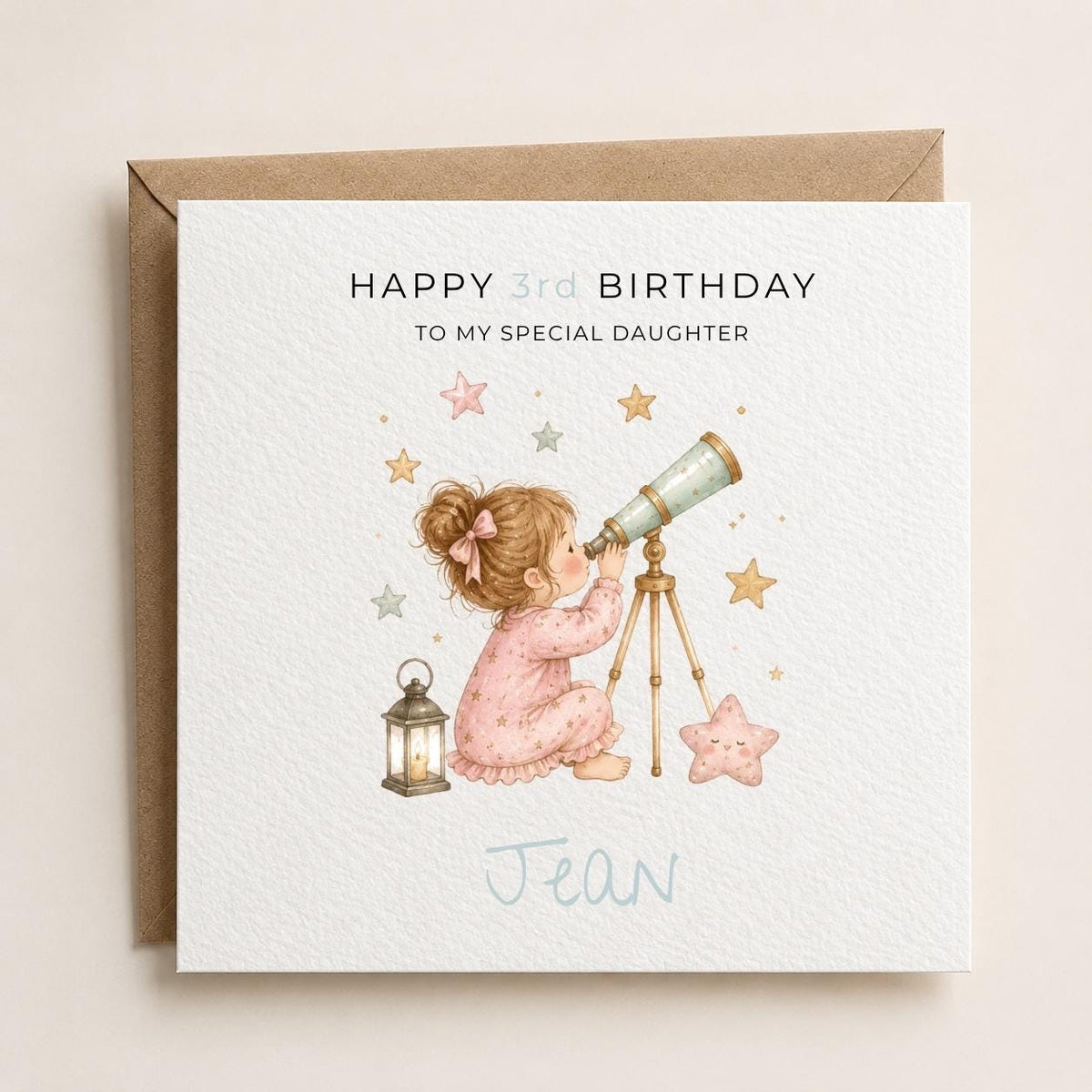 Personalised Stargazing Theme Birthday Card for Daughter, Granddaughter, Sister etc