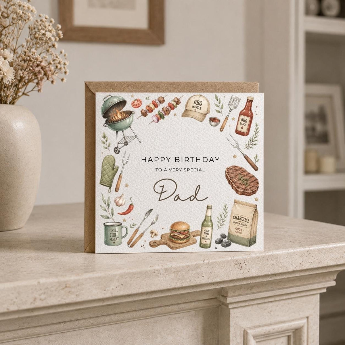 Personalised BBQ Theme Birthday Card for Husband, Dad, Grandad, Son,  Uncle, Brother etc