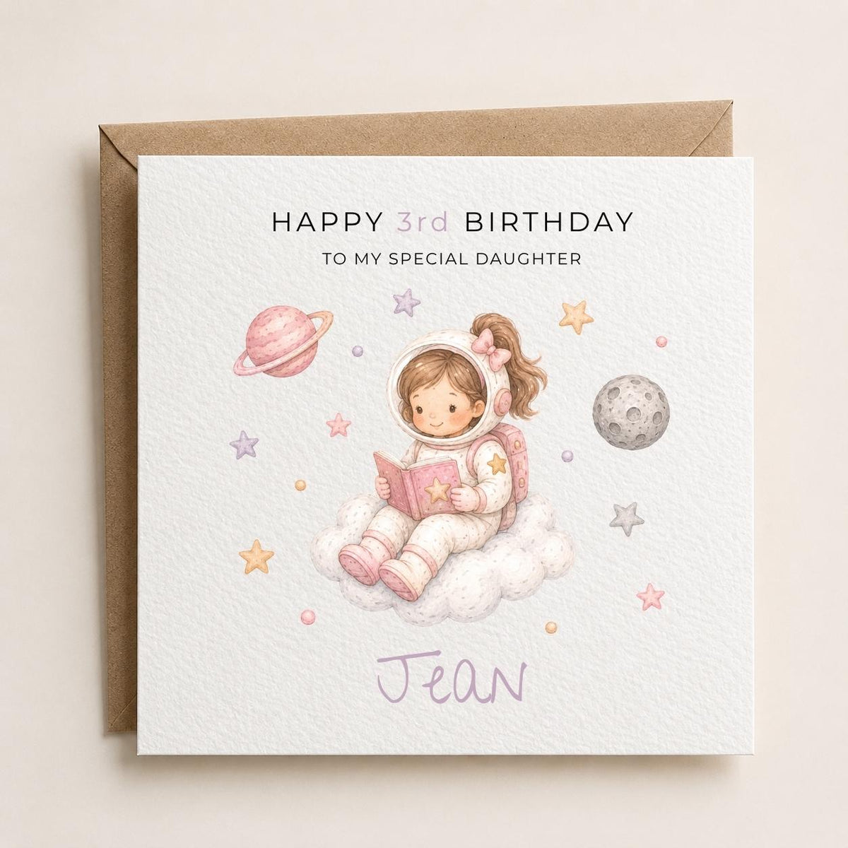 Personalised Space Theme Birthday Card for Daughter, Granddaughter, Sister etc