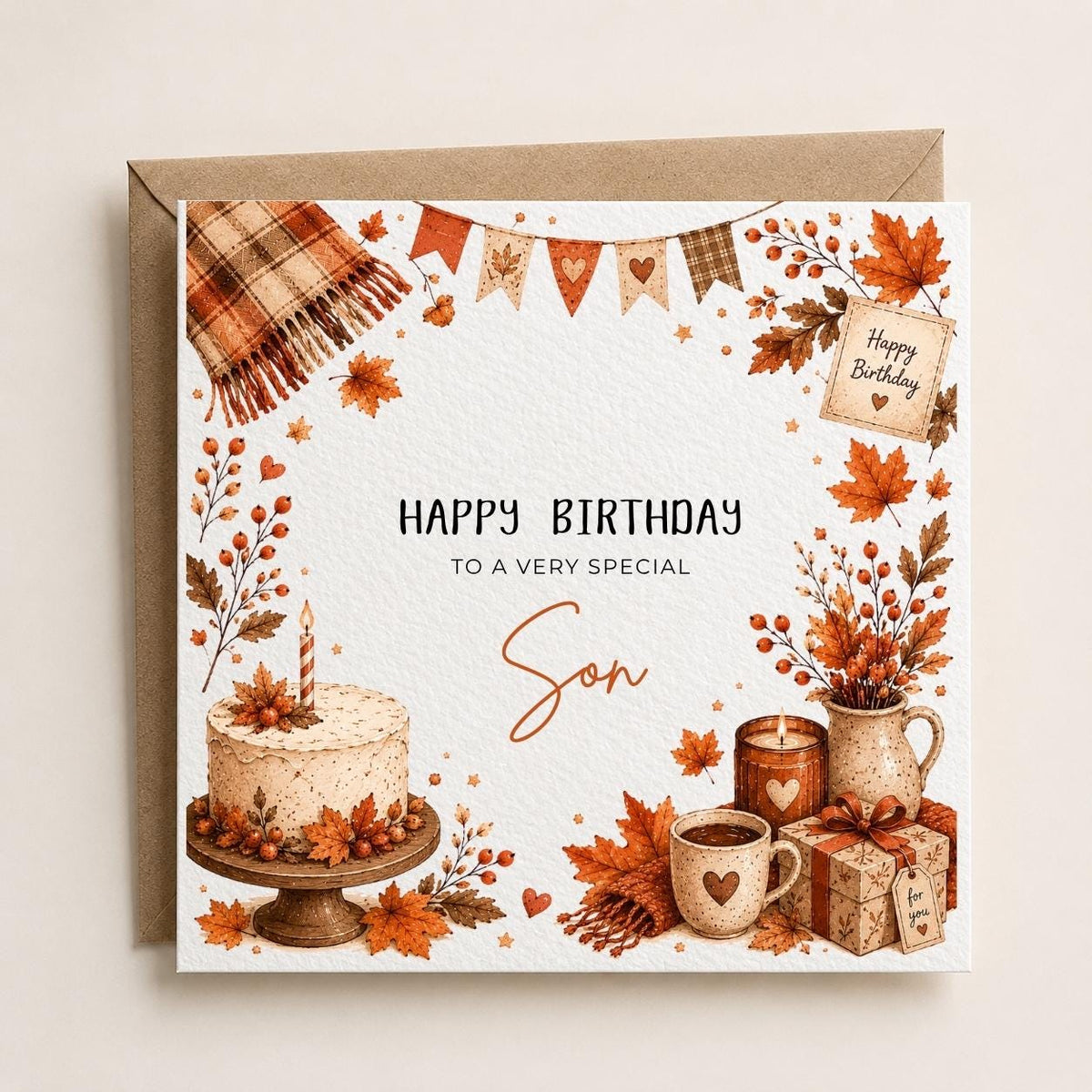 Personalised Autumn Theme Birthday Card for Son, Daughter, Sister,  Brother, Friend etc