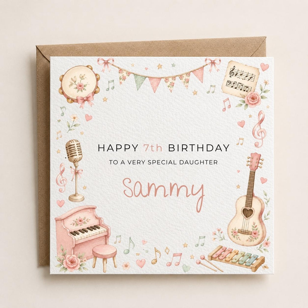 Personalised Music Theme Birthday Card for Daughter, Granddaughter, Sister etc