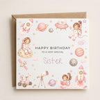 Personalised Space Theme Birthday Card for Daughter, Granddaughter, Sister etc