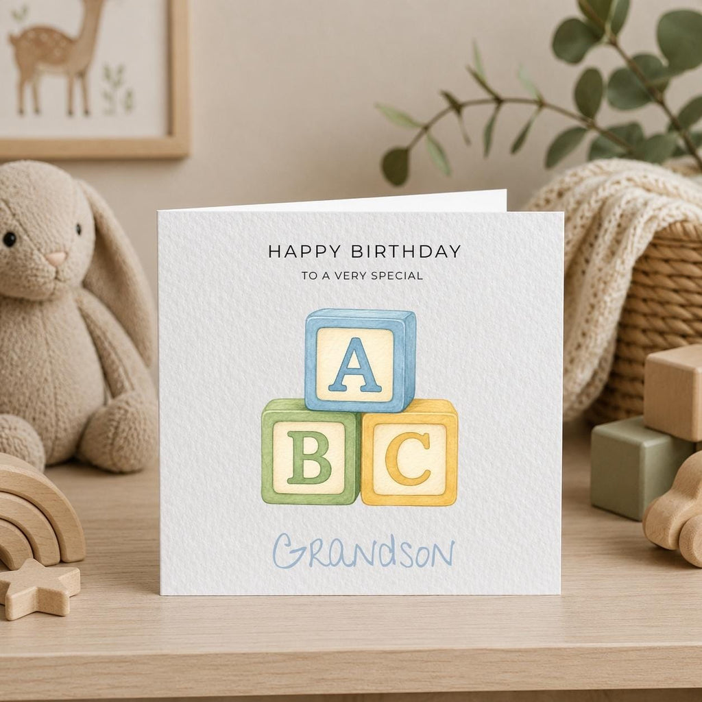 Personalised Building Blocks Theme Birthday Card for Son, Grandson, Brother etc