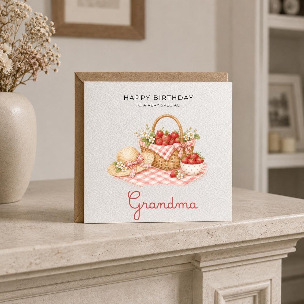 Personalised Strawberry Theme Birthday Card for Wife, Mum, Grandma, Daughter, Auntie, Sister etc