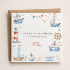 Personalised Boat Theme Birthday Card for Son, Grandson, Brother etc