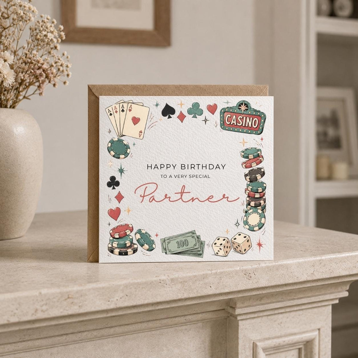 Personalised Casino Theme Birthday Card for Husband, Dad, Grandad, Son,  Uncle, Brother etc