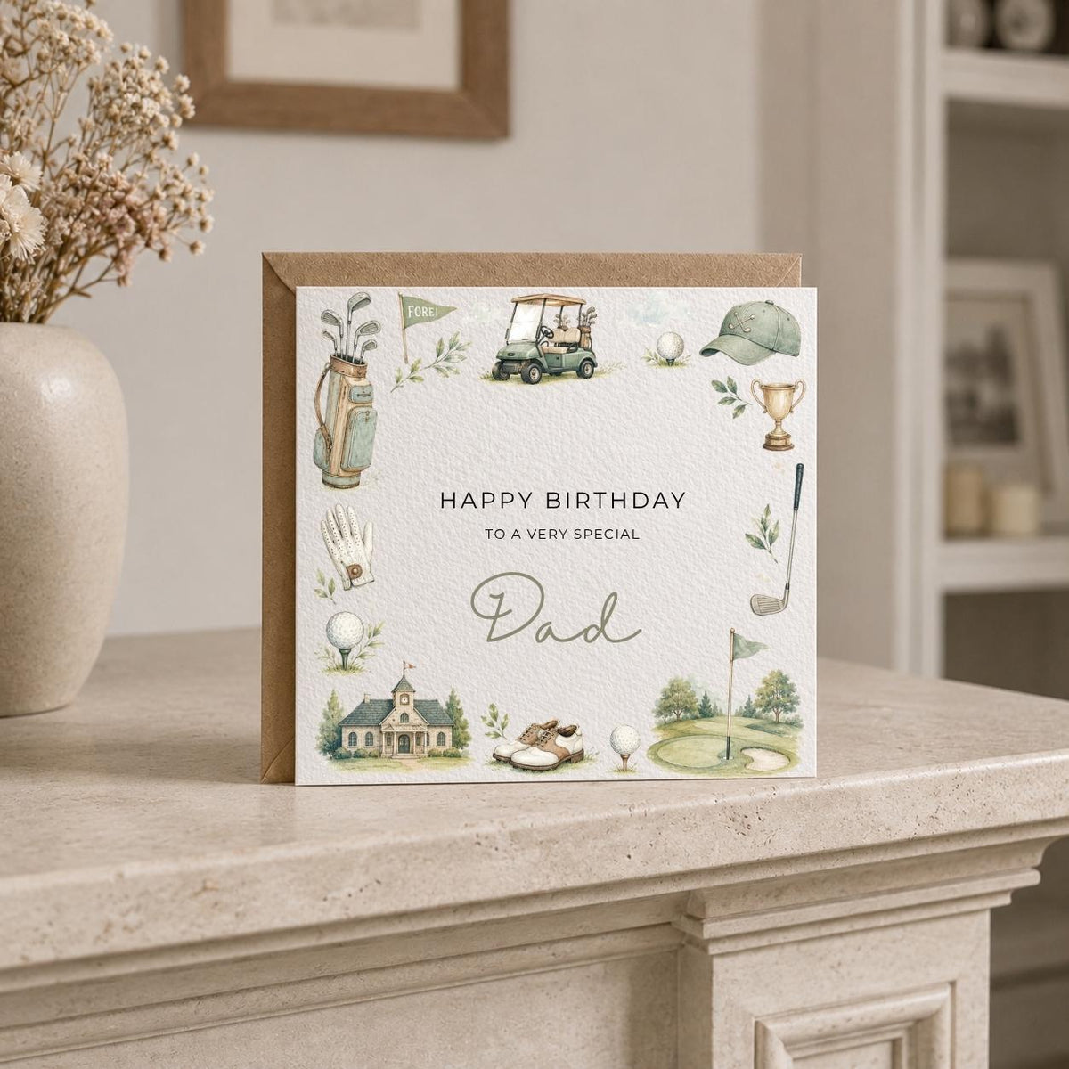 Personalised Golf Theme Birthday Card for Husband, Dad, Grandad, Son,  Uncle, Brother etc