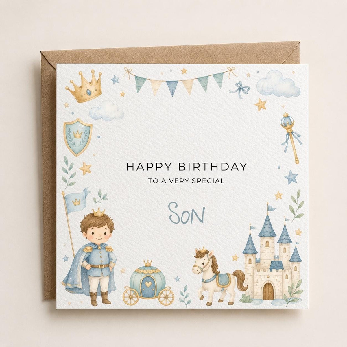 Personalised Prince Theme Birthday Card for Son, Grandson, Brother etc