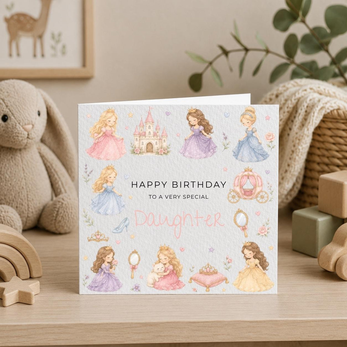 Personalised Princess Theme Birthday Card for Daughter, Granddaughter, Sister etc