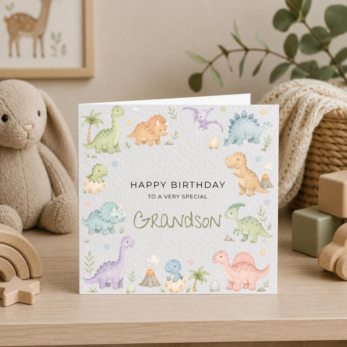 Personalised Dinosaur Theme Birthday Card for Son, Grandson, Brother etc