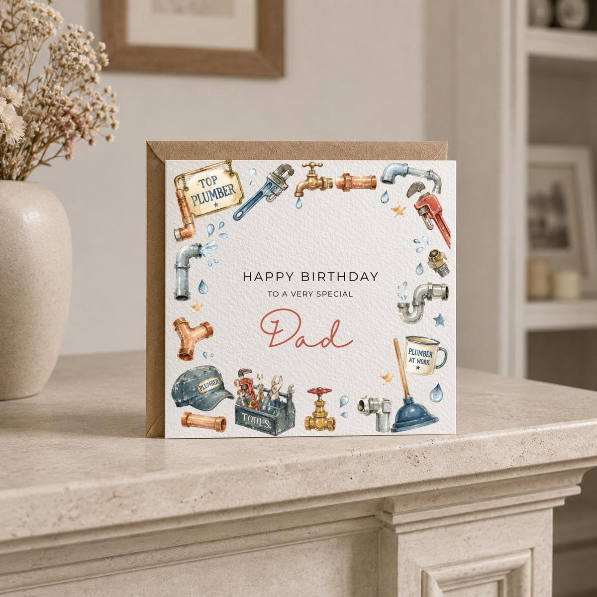 Personalised Plumber Theme Birthday Card for Husband, Dad, Grandad, Son,  Uncle, Brother etc