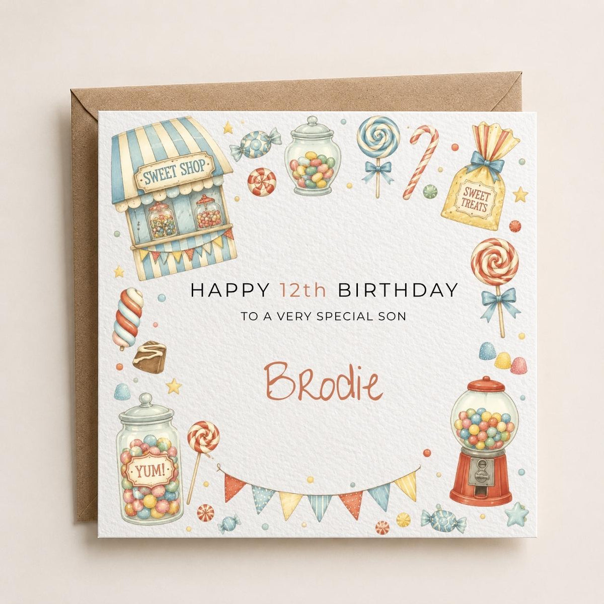 Personalised Sweets Theme Birthday Card for Son, Grandson, Brother etc
