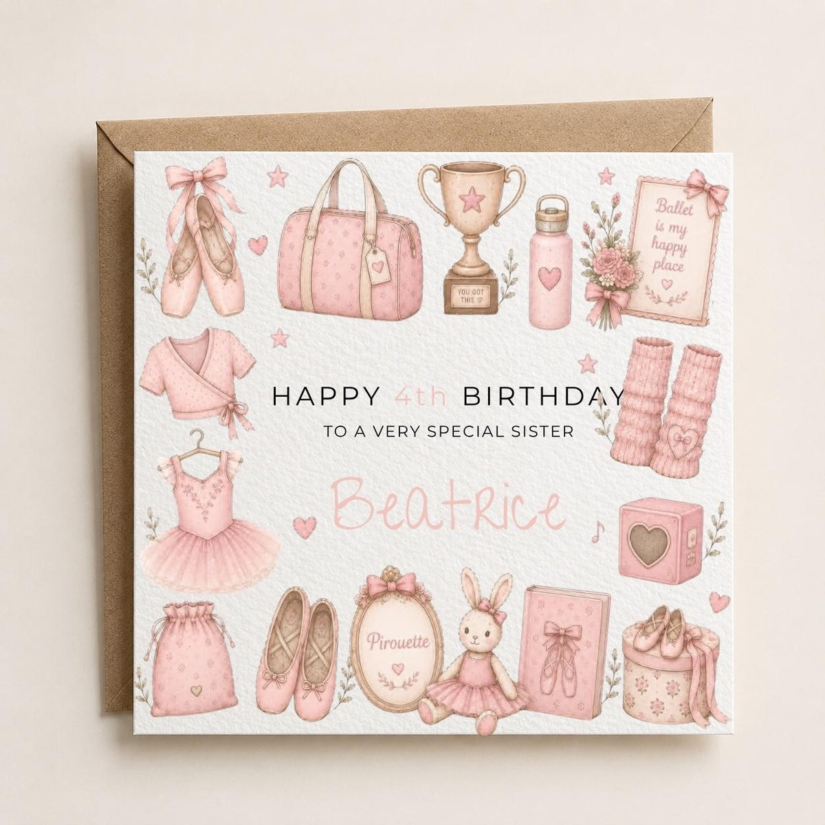 Personalised Ballet Theme Birthday Card for Daughter, Granddaughter, Sister etc