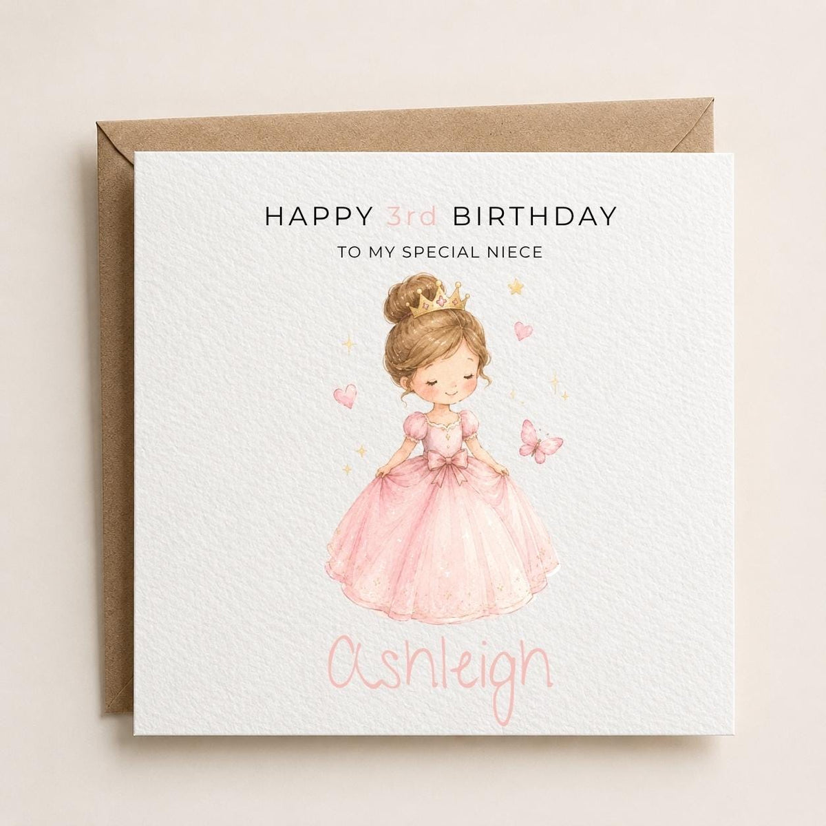 Personalised Princess Theme Birthday Card for Daughter, Granddaughter, Sister etc