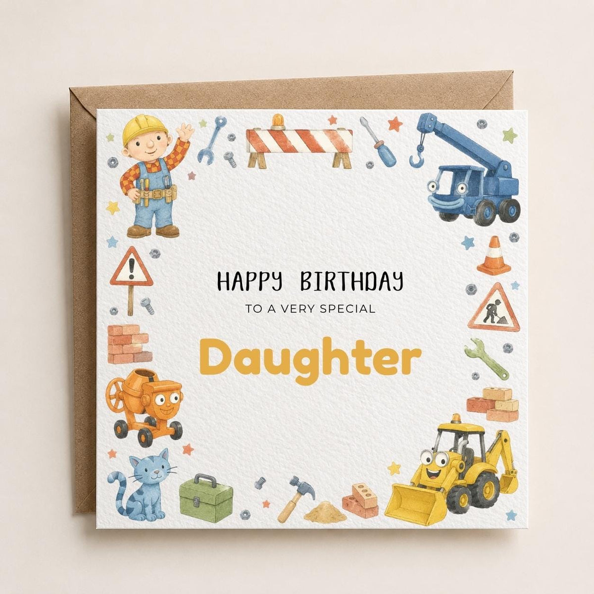 Personalised Bob and Crew Birthday Card for Son | Construction Theme Greeting