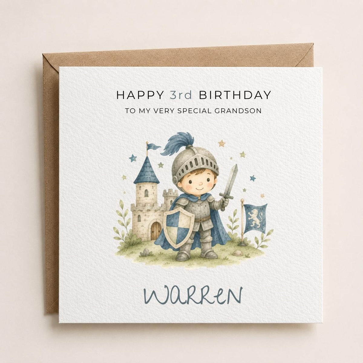 Personalised Knight Theme Birthday Card for Son, Grandson, Brother etc