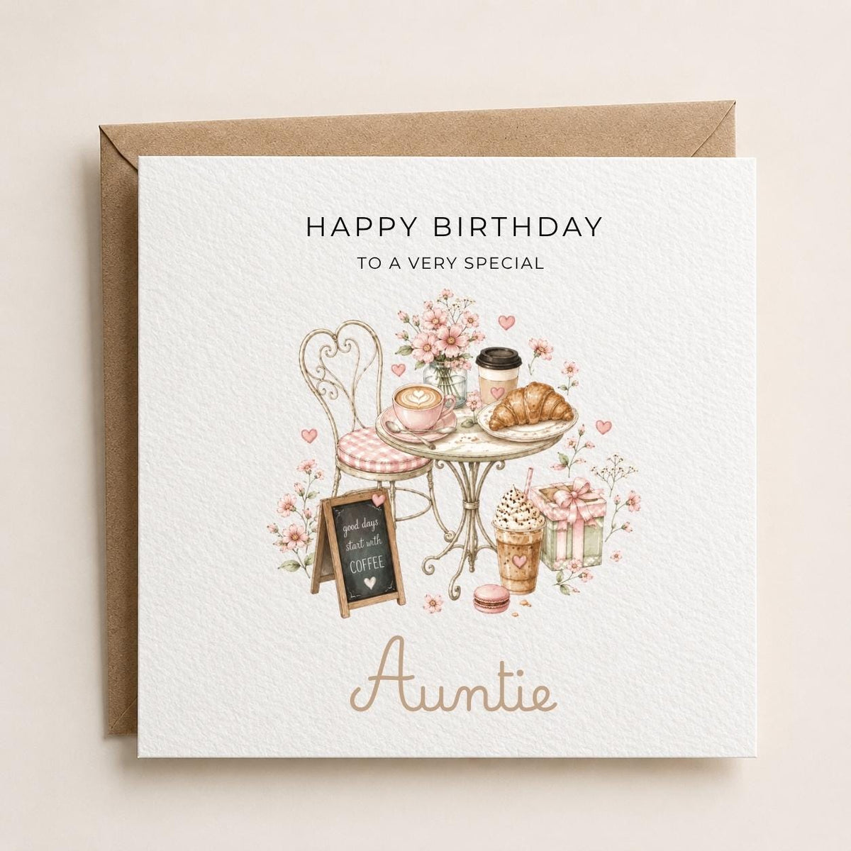 Personalised Café Theme Birthday Card for Wife, Mum, Grandma, Daughter, Auntie, Sister etc