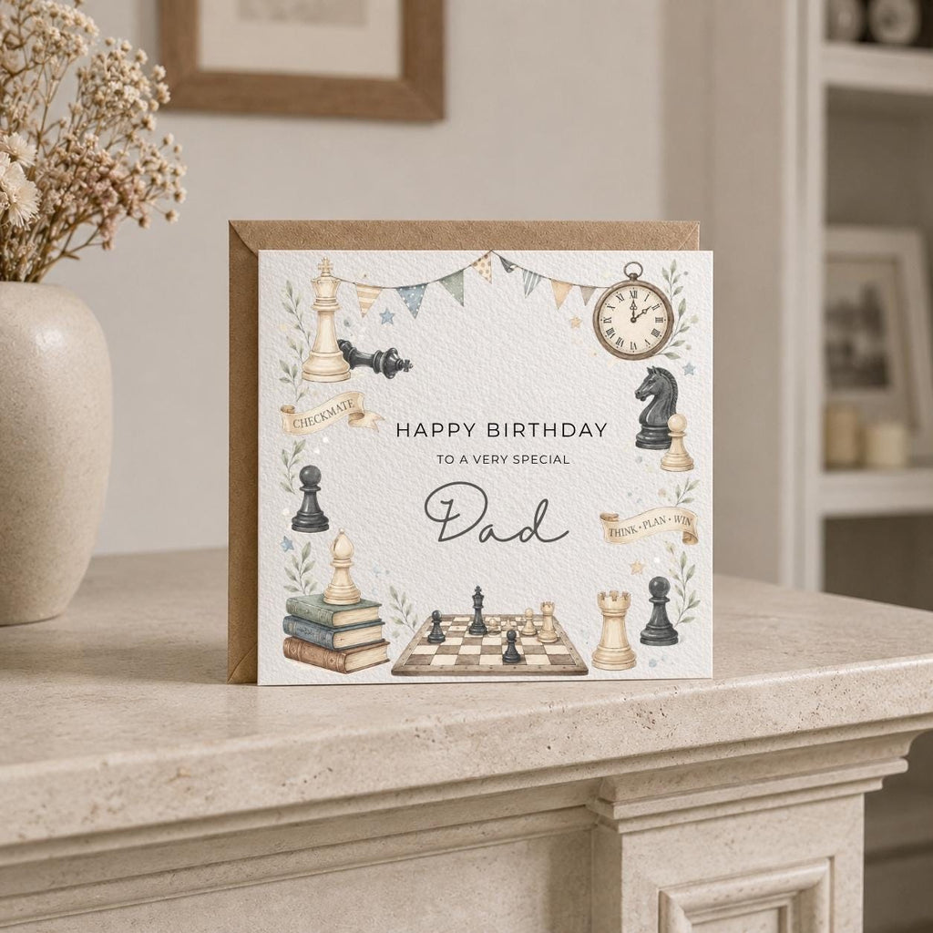 Personalised Chess Theme Birthday Card for Husband, Dad, Grandad, Son,  Uncle, Brother etc