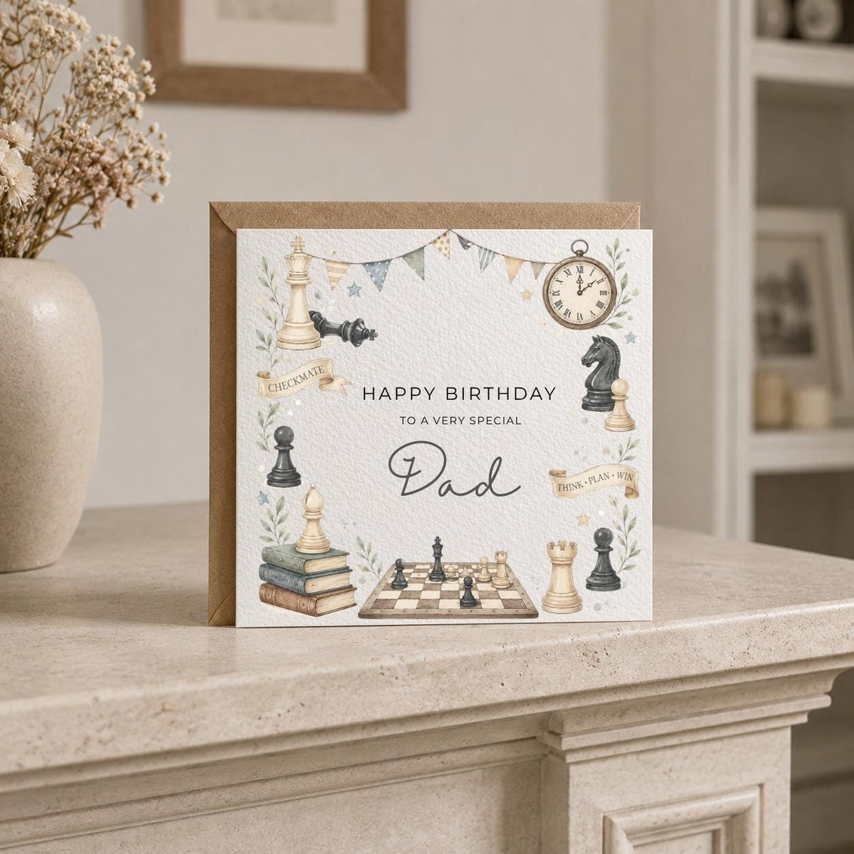 Personalised Chess Theme Birthday Card for Husband, Dad, Grandad, Son,  Uncle, Brother etc