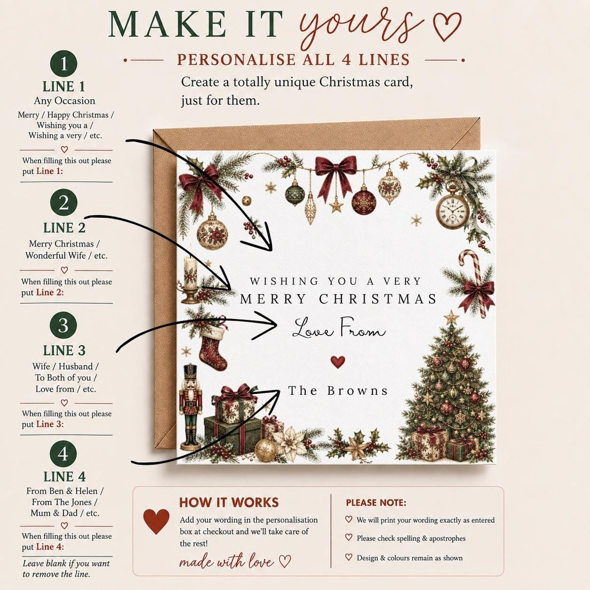 Personalised Christmas Card | Vintage Festive Greeting | Luxury Xmas Keepsake | Completely Customisable | Heirloom Christmas
