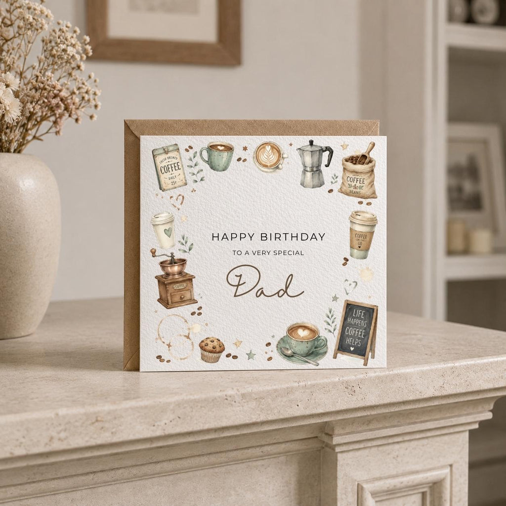 Personalised Coffee Theme Birthday Card for Husband, Dad, Grandad, Son,  Uncle, Brother etc