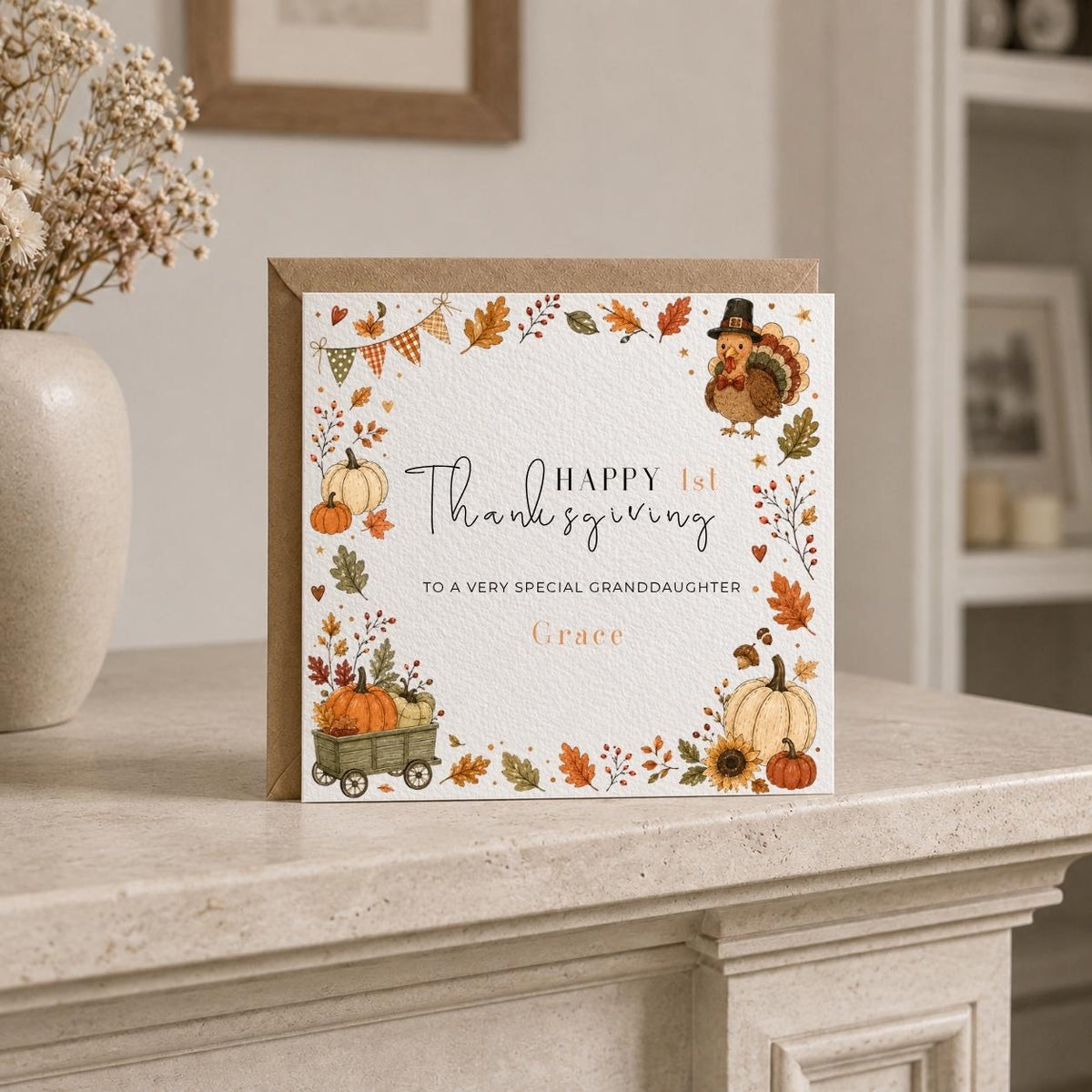 Personalised Children's Thanksgiving Theme Greetings Card, Completely Customizable