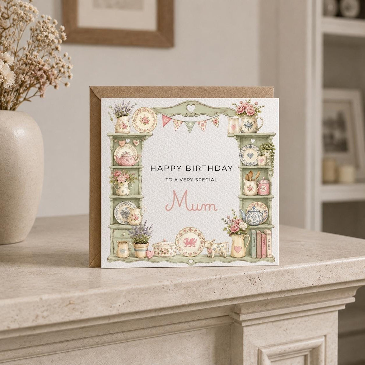 Personalised Welsh Dresser Theme Birthday Card for Wife, Mum, Grandma, Daughter, Auntie, Sister etc