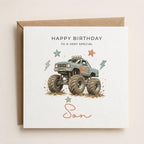 Personalised Monster Truck Theme Birthday Card for Husband, Dad, Grandad, Son,  Uncle, Brother etc