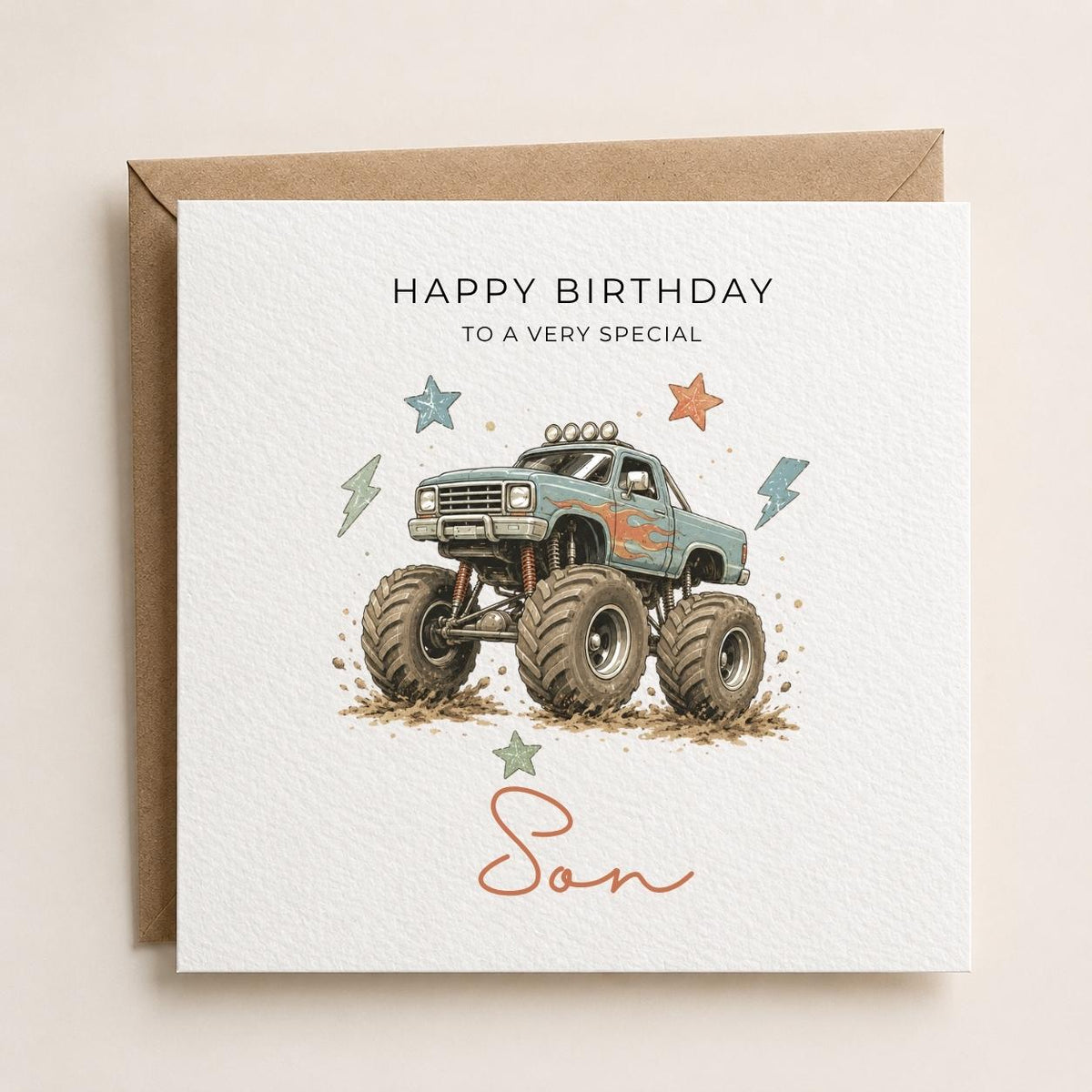 Personalised Monster Truck Theme Birthday Card for Husband, Dad, Grandad, Son,  Uncle, Brother etc