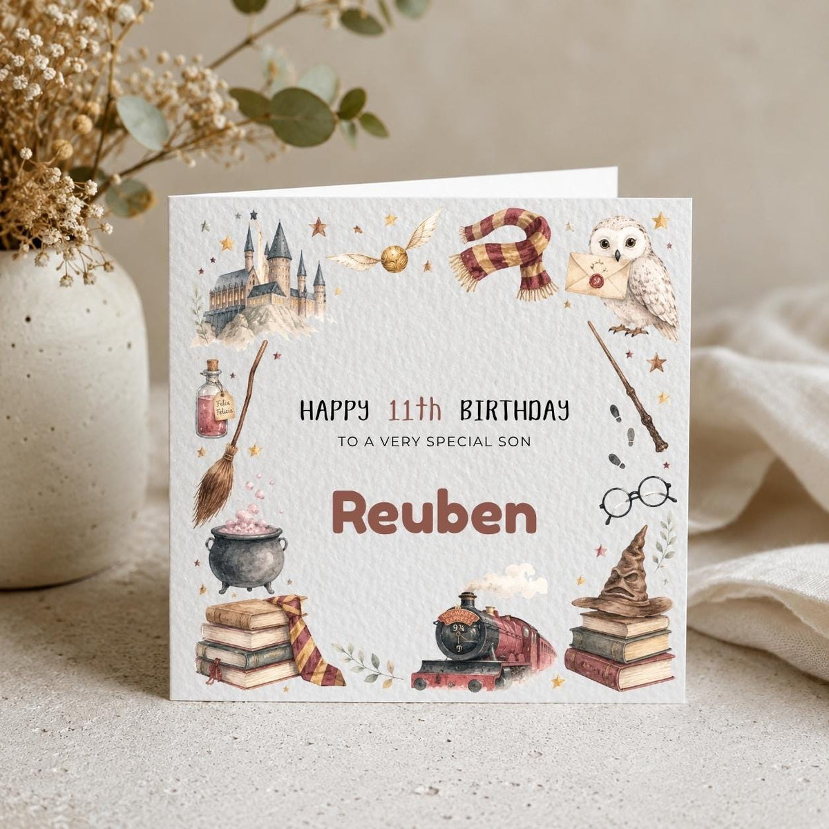 Personalised HP Wizard Theme Birthday Card for Son, Brother, Sister, Daughter & Friend etc